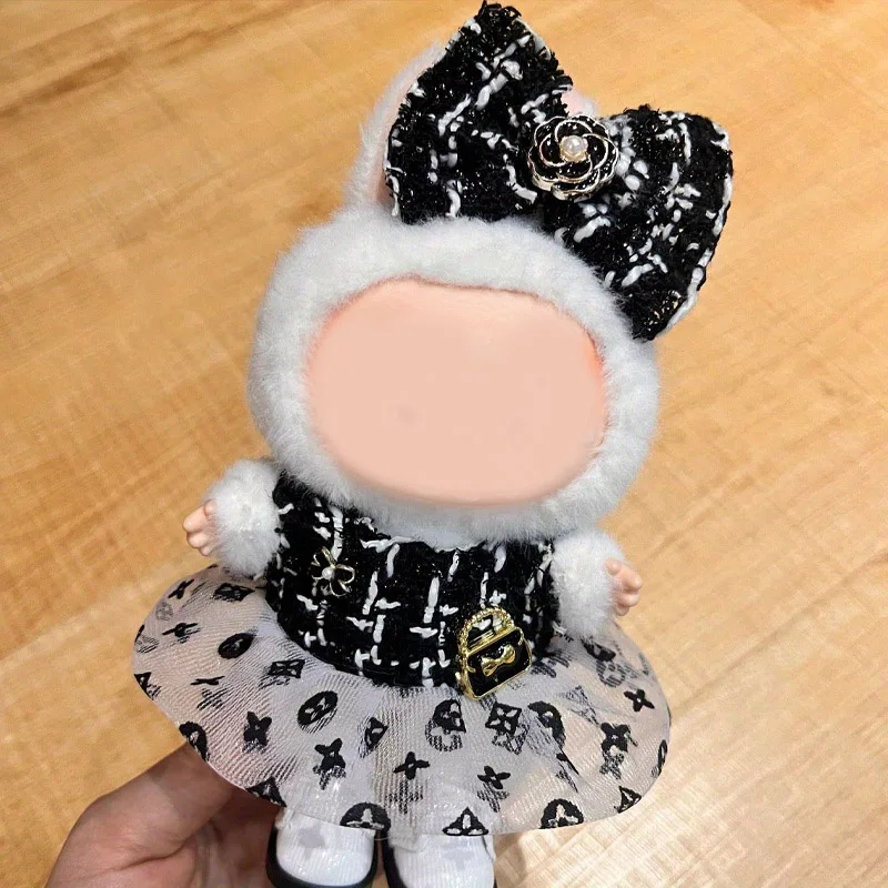 Completo da 2 pezzi per bambole Labubu, adatto per bambole sedute da 15 cm e 17 cm, set per travestimenti Xiaoxiang, accessori con gonna