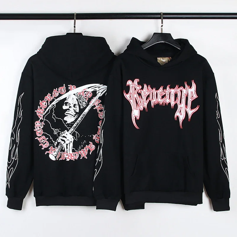 Revenge EU Street Couples Essential Wintertime Fleece For Warmth Comfort Demon Printing Hoodie Harajuku Men Clothing