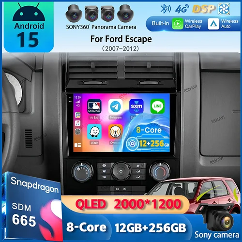 Android15 Radio de coche para Ford Escape 2007 2008 2009 2010 2011 2012 navegación GPS reproductor de vídeo Multimedia estéreo inalámbrico Carplay
