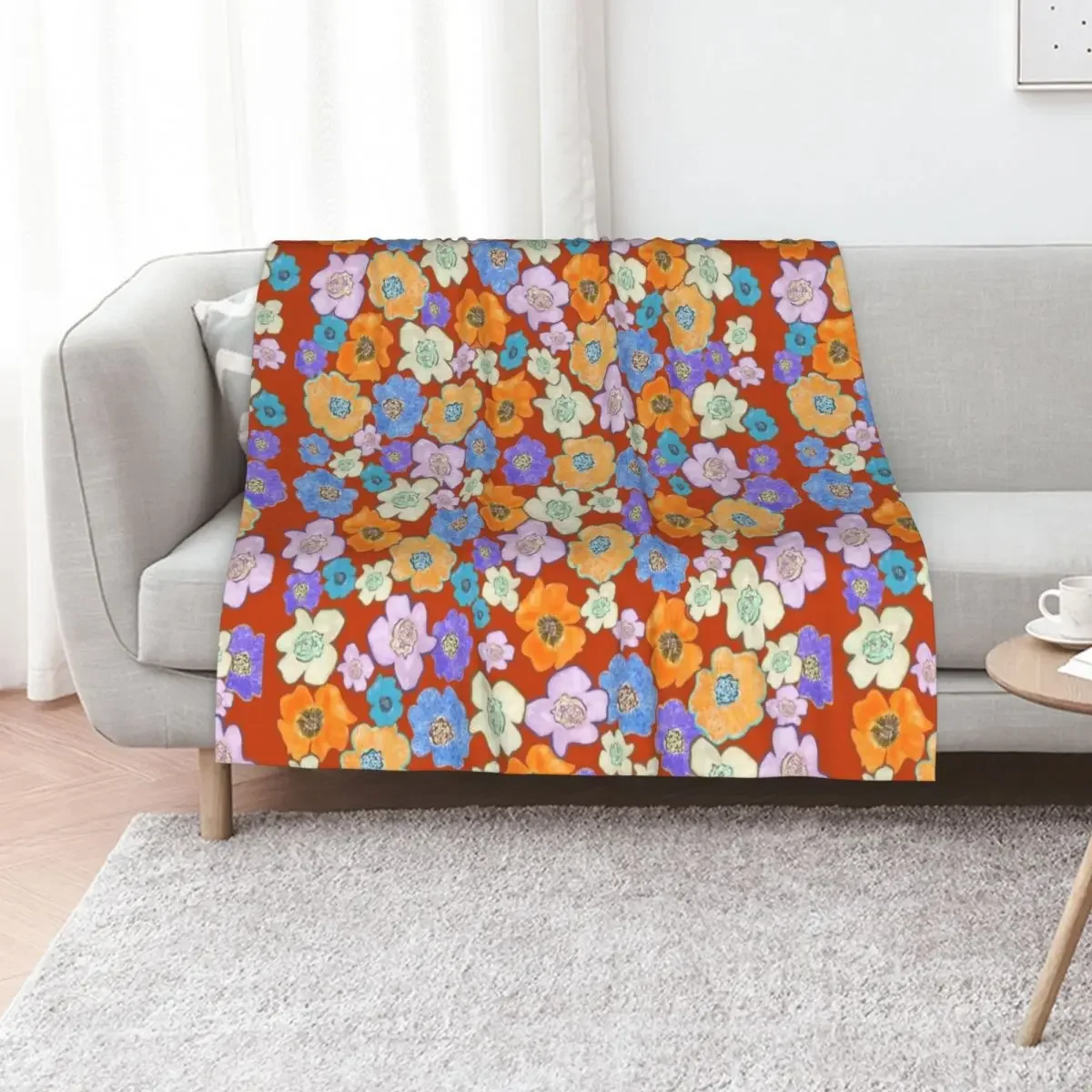 

Florals with Orange background Throw Blanket Personalized Gift Soft christmas gifts Plush Blankets