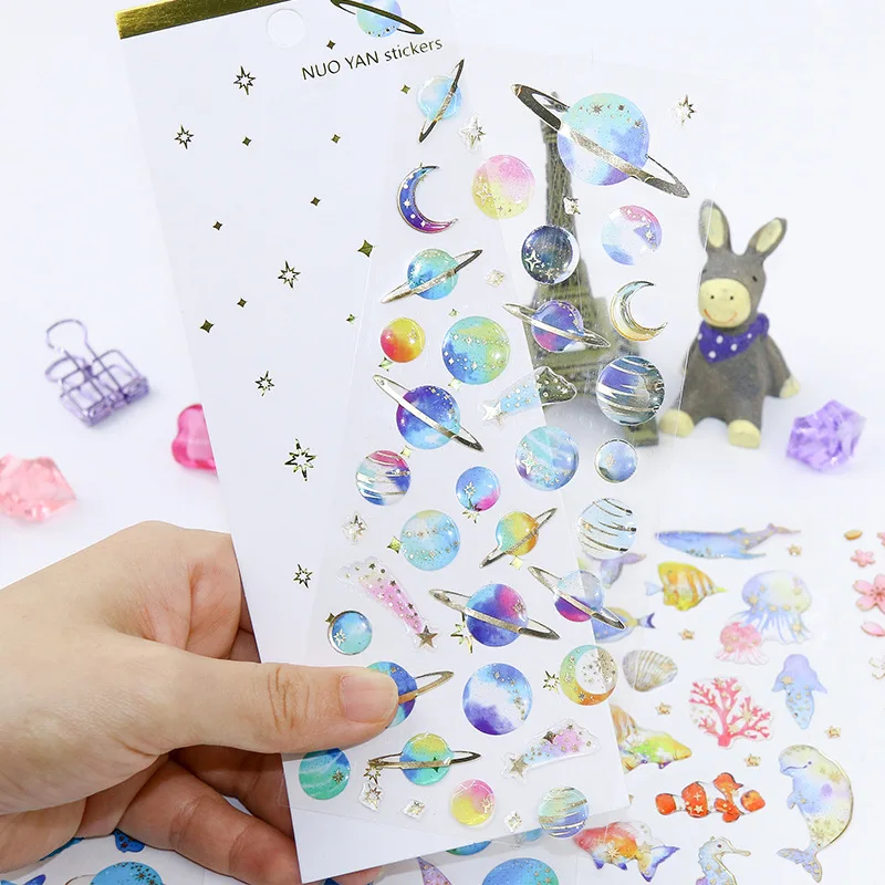 Korean 3D Epoxy Crystal Stickers Self Adhesive Scrapbooking Decor DIY Mobile Phone Staionery Art Diamond Sticker Decals 7x19.5cm