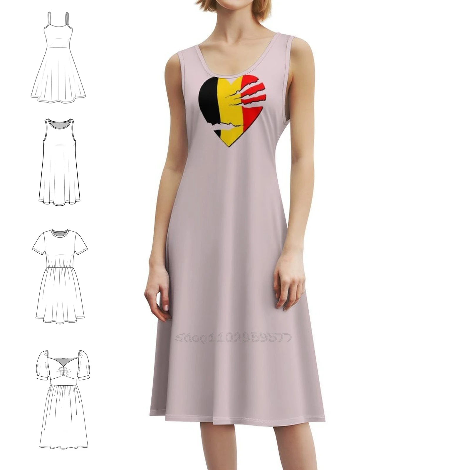 فستان بوهيمي عتيق على شكل قلب بلجيكي بعلم بلجيكي وأكمام منتفخة أو خيارات بدون أكمام للنساء فستان علم بلجيكا #1