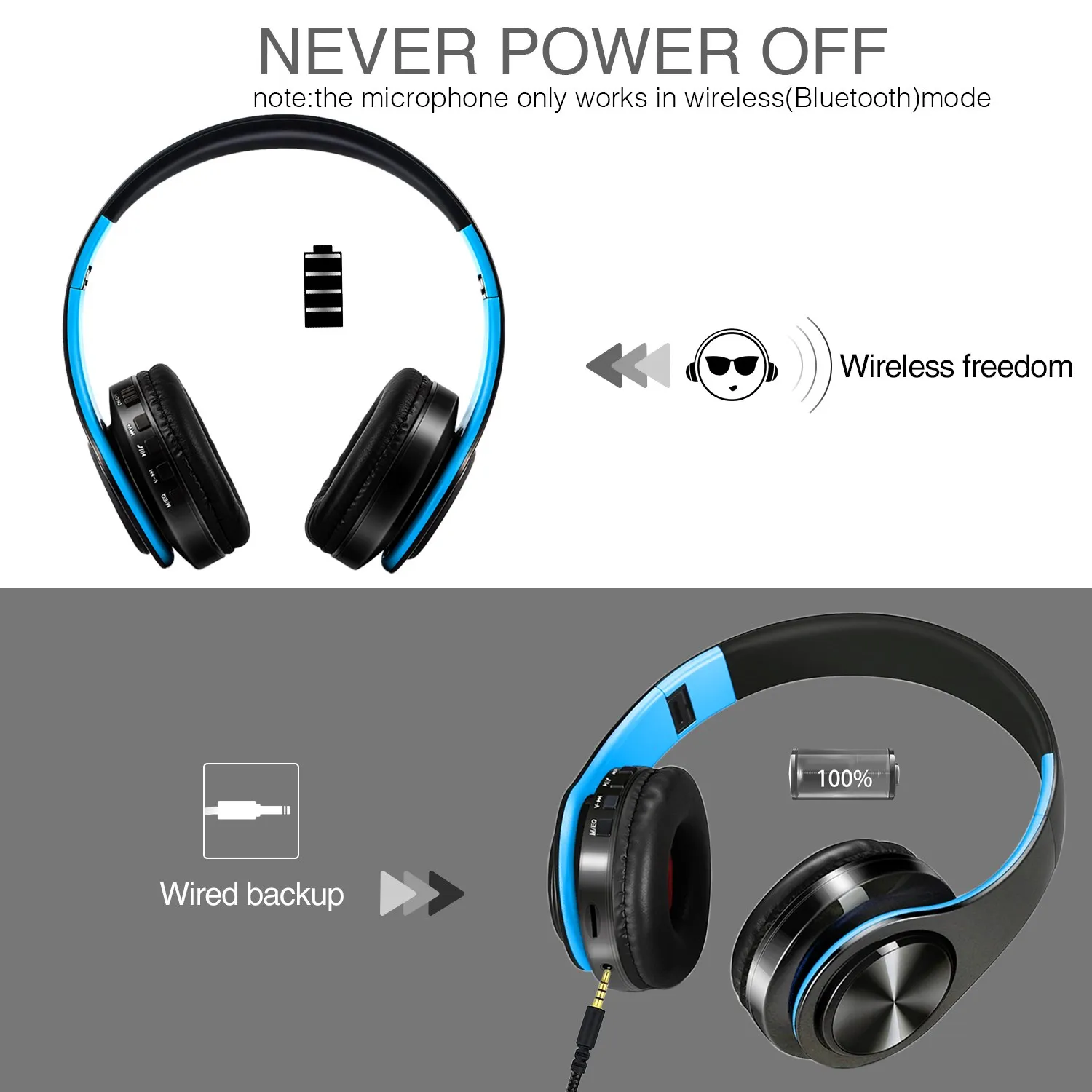 Cinque colori cuffie senza fili Bluetooth cuffie Stereo cuffie supporto scheda SD con microfono per Xiaomi Iphone Sumsamg Tablet