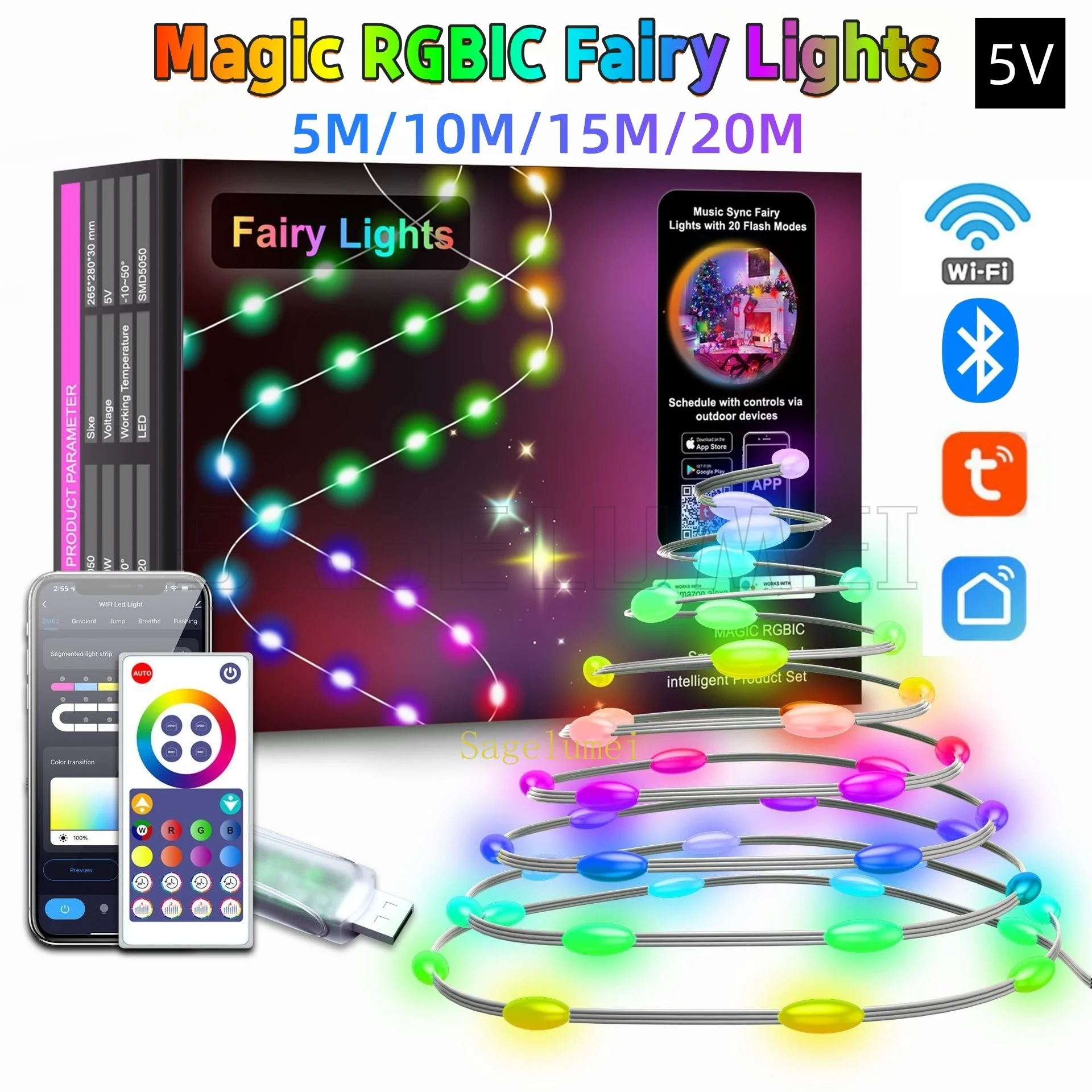 LED String Light Bluetooth USB 5V Tuya WiFi 5/10/15/20M Collegamento Natale Festa di compleanno Ghirlanda Decor Lucine per la casa