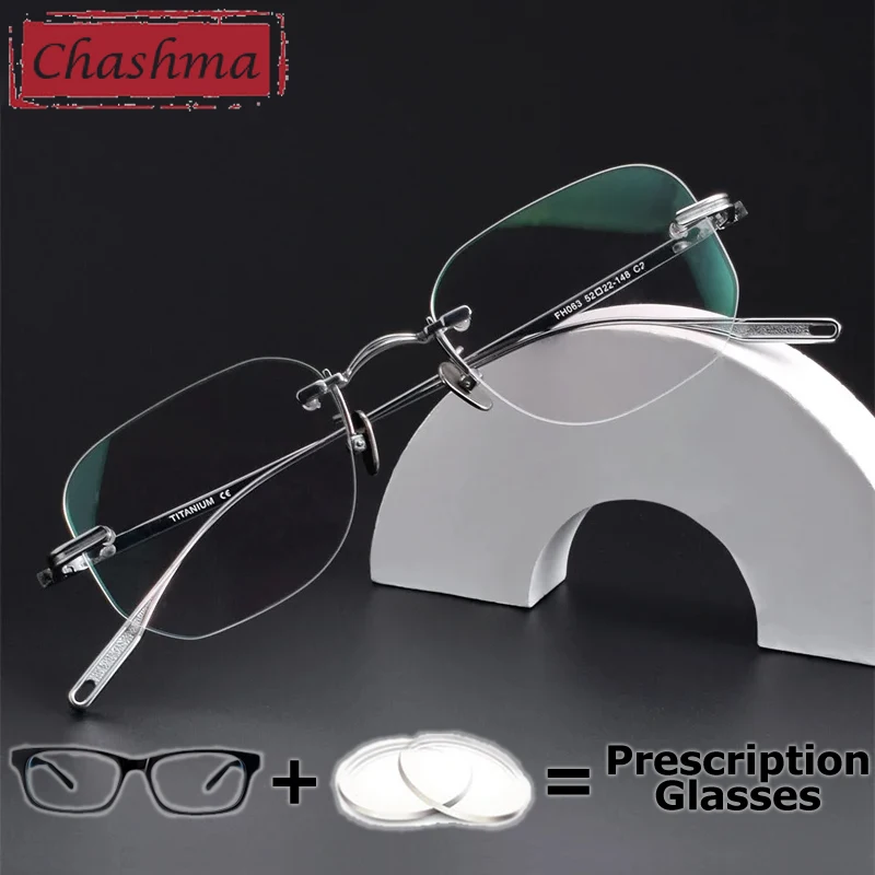 Chashma Prescription Glasses Men Frameless Multifocal Myopia Recipe Eyewear Customize Shape Rimless Pure Titanium Optical Frames