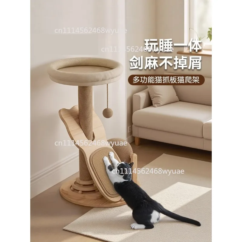 Modern Style Solid Wood Integrated Cat Tree Sisal Nest Kitten Scratch Board Toy with Small Toy Climbing Rack Carton Packing