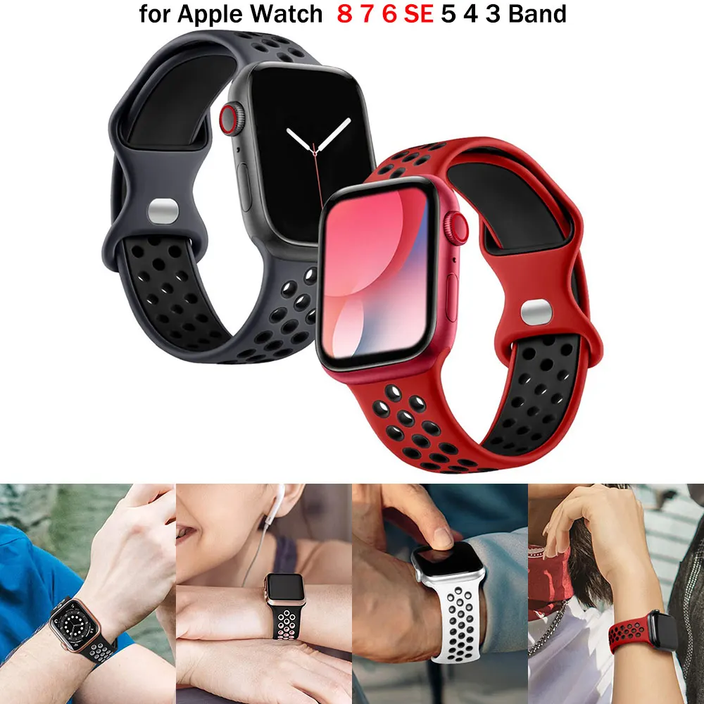 sports strap For Apple Watch band 45mm 44mm 40mm 49mm 41mm 42mm 45 mm Silicone bracelet correa apple watch Series 8 7 SE 6 5 4 3