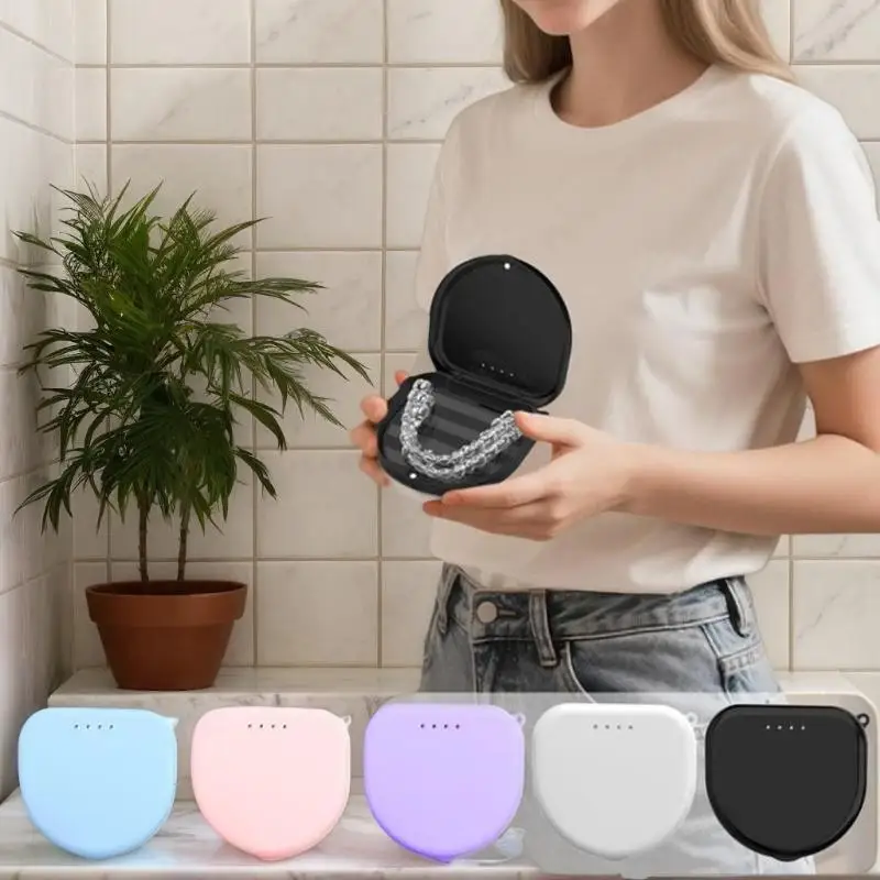 

Portable Denture Tray Box Dental Retainer Box Case Plastic Teeth Container Denture Box False Teeth Protective Case With Lanyard