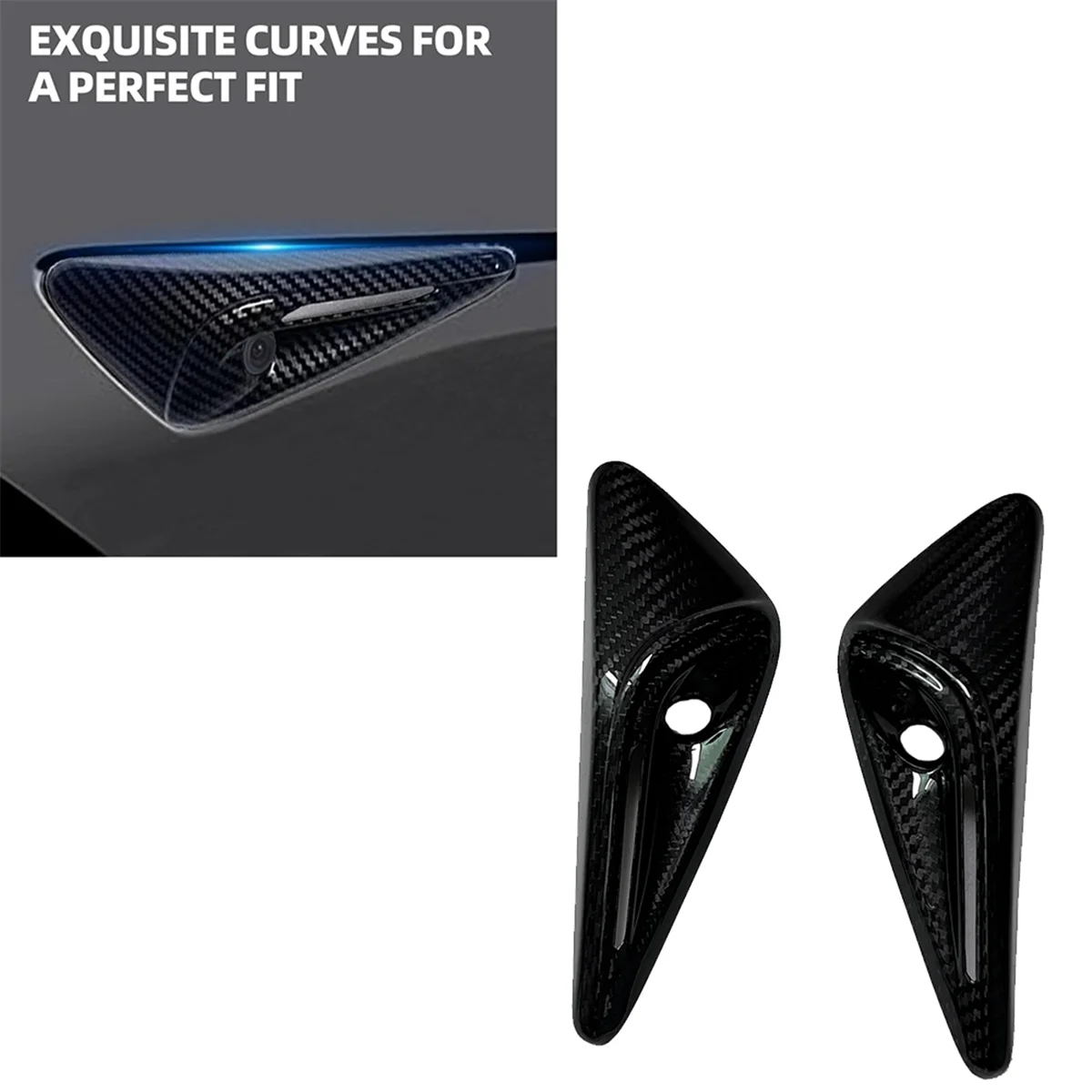 Car Carbon Fiber Side Camera Cover Trim Turn Signal Camera Fender Cover Accessories for Tesla Model 3