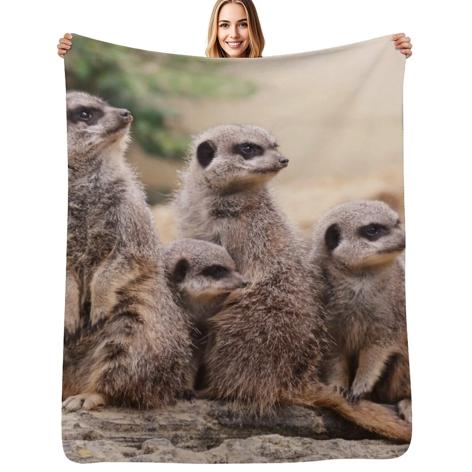 

Meerkat family Throw Blanket Foldable Soft Warm Blanket for Outdoor Use