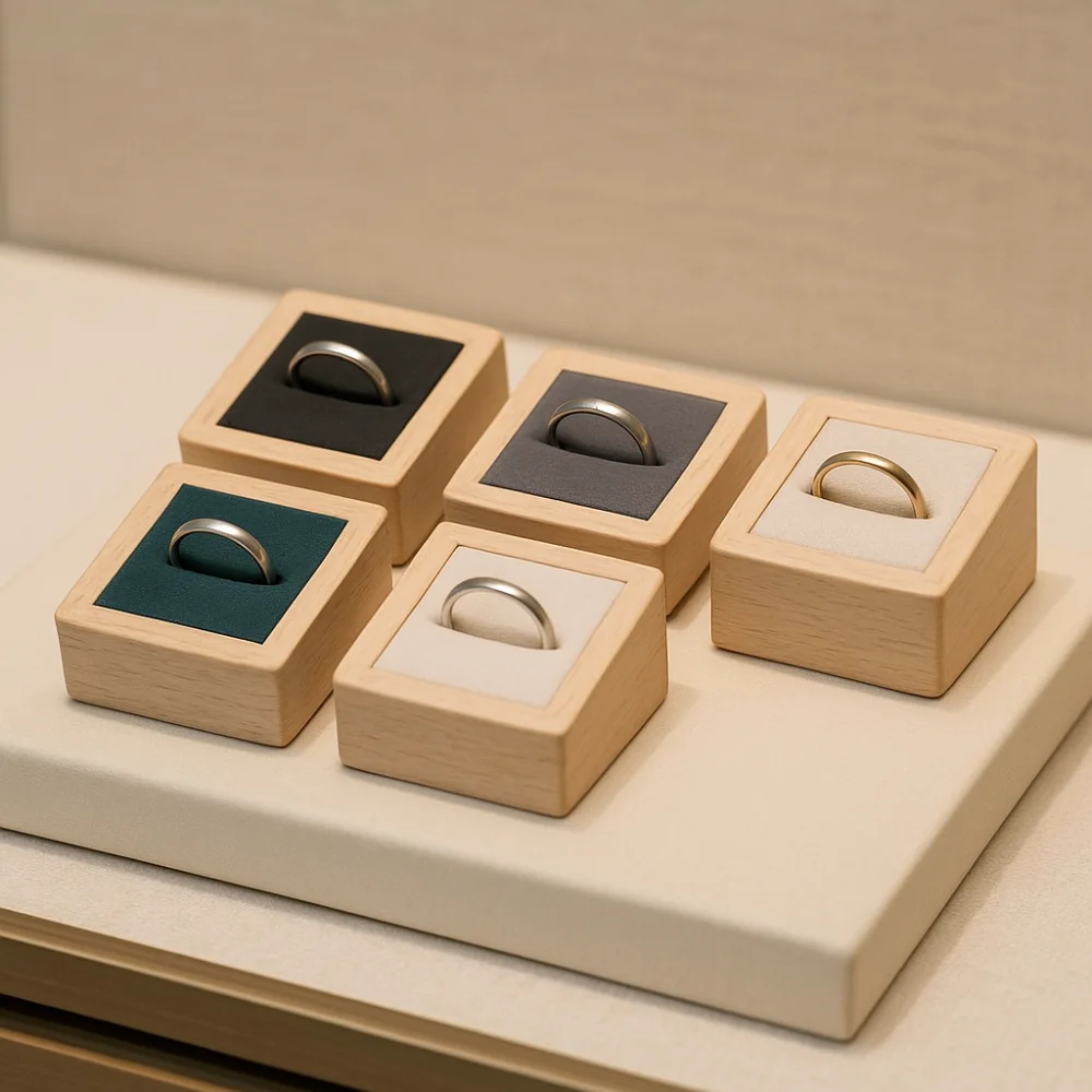 Caja de soporte para anillos, accesorios de joyería de madera, exhibición de joyería, pendientes de Color sólido, organizador de anillos, estante de exhibición de anillos