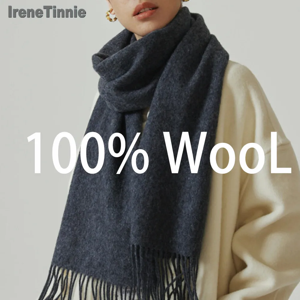 IRENE TINNIE Scarf Women's Winter 100%Wool Student Couple Knitted Warm Vintage Scarf 2024 Wool Scarf for Warmth 200*30CM