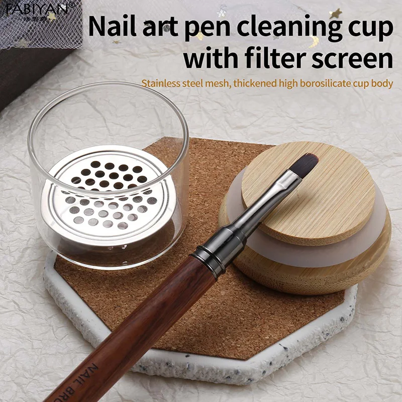 Nail Art Pen Wash Cup Powder Liquid Brush Washing Bowl Wood Glassware Mesh Layers Washer