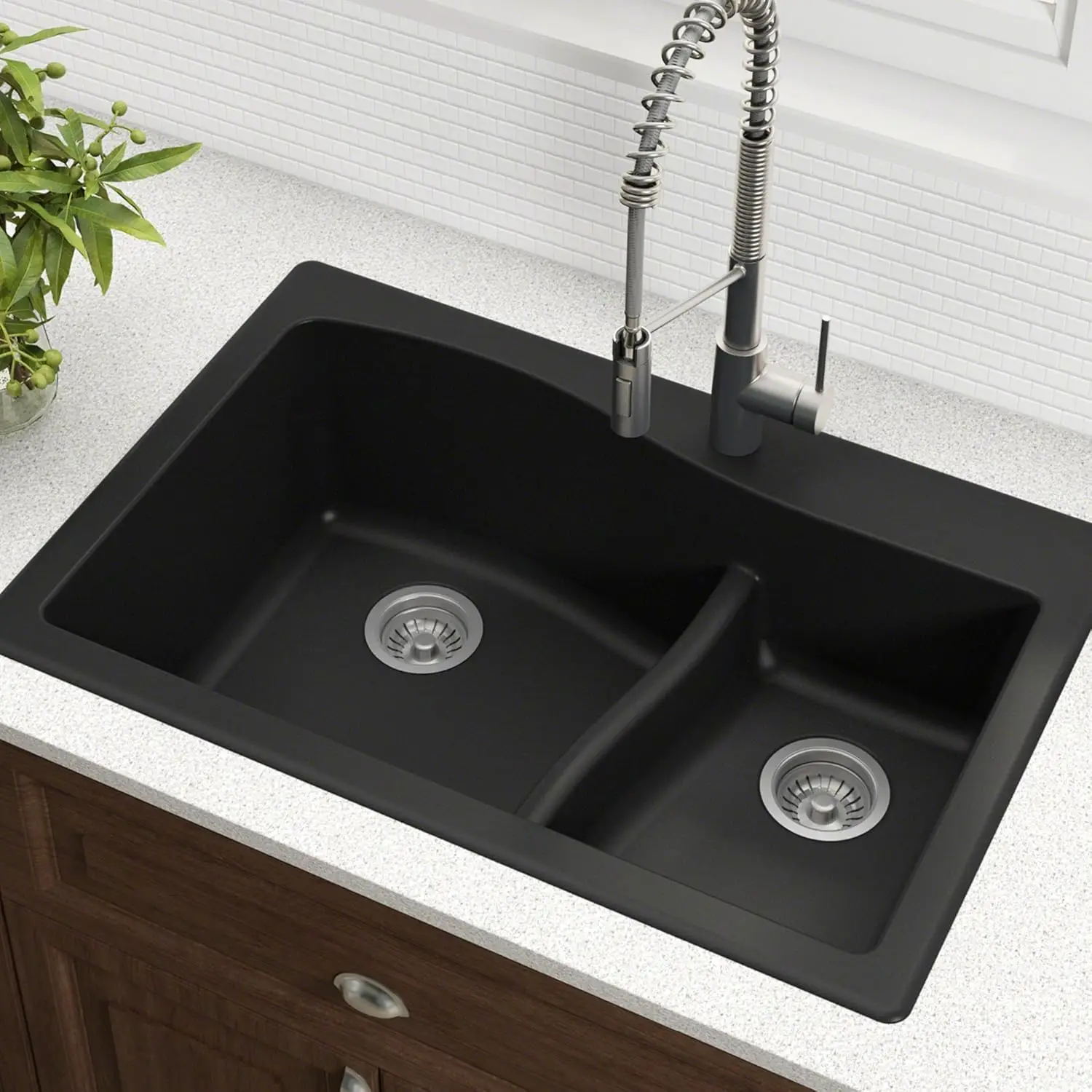 

Quarza Kitchen Sink | 33-Inch 60/40 Bowls | Black Granite | KGD-442 model