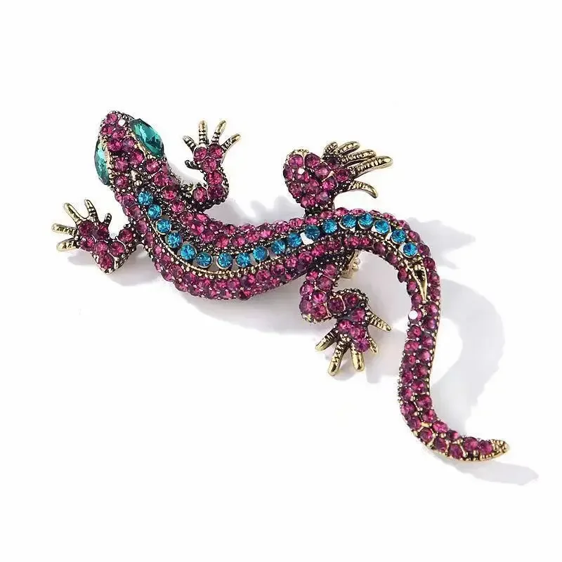 Vintage Rhinestones Gecko Brooch Zircon Lizard Badge Shining with Rhinestone Reptile Large Pin Fashion Party Gift Men Women