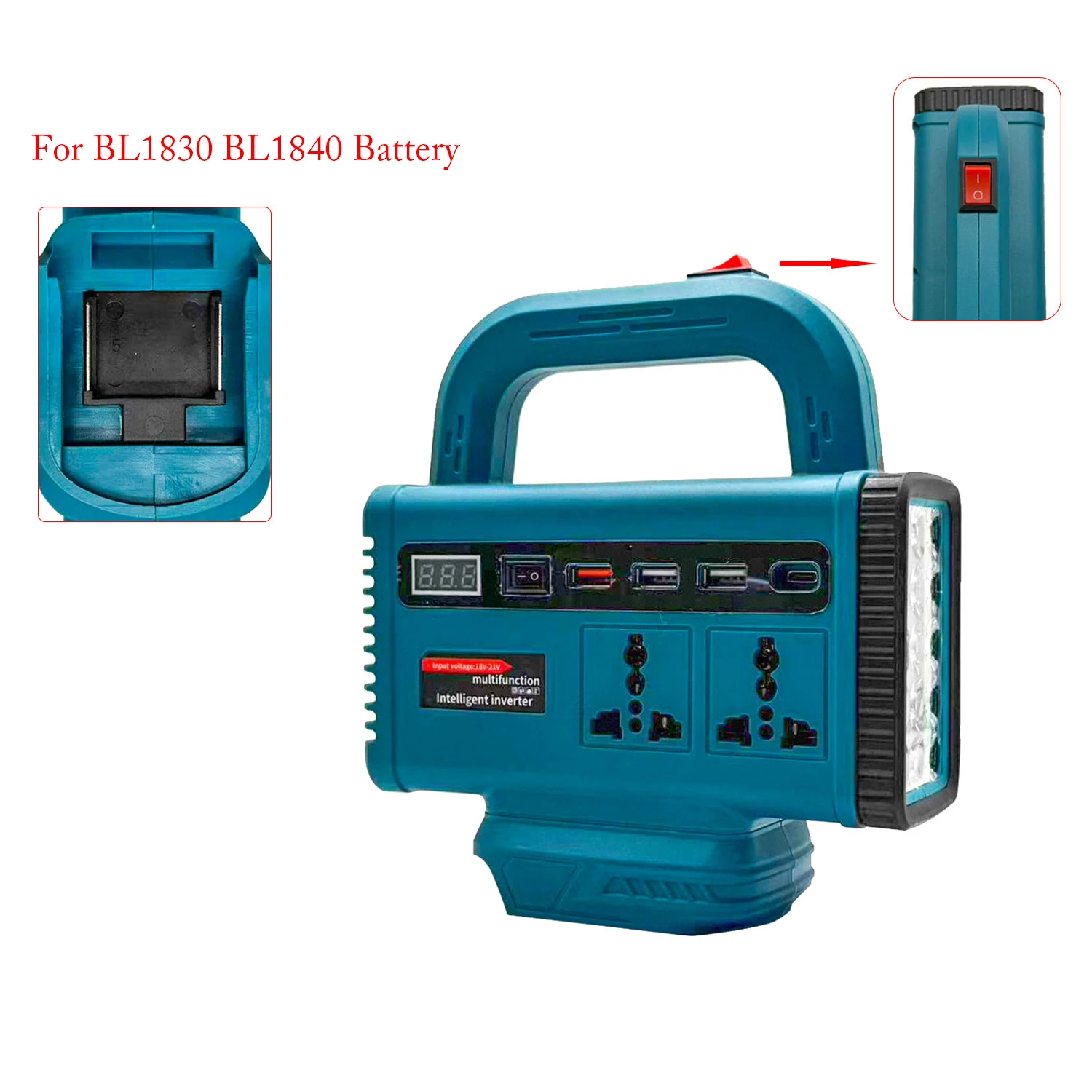 LED Work 18V Battery Inverter With USB Ports For BL1830 BL1840 Camping Workshop Power Tool Accessories