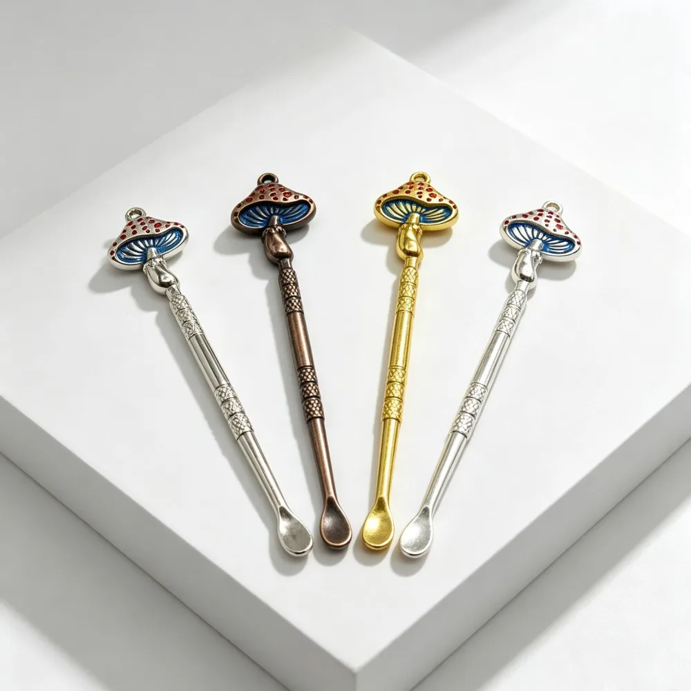 Mushroom Shaped Mini Metal Scoop Snuff Bottle Matching Wax Dabber Oil Spoon Portable Smoking Accessory view 4