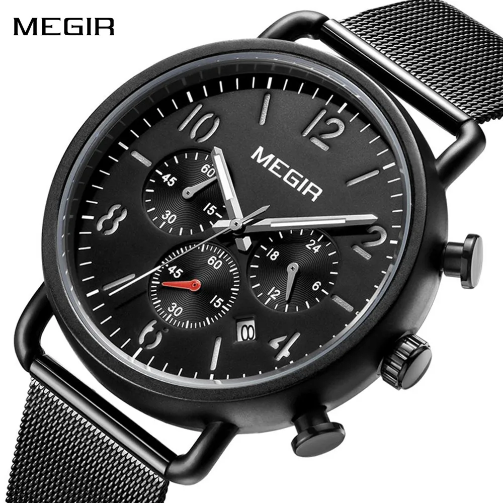 

MEGIR модные мужские часы роскошные спортивные кварцевые наручные часы водостойкие деловые повседневные часы хронограф часы дата 24 часа 2158