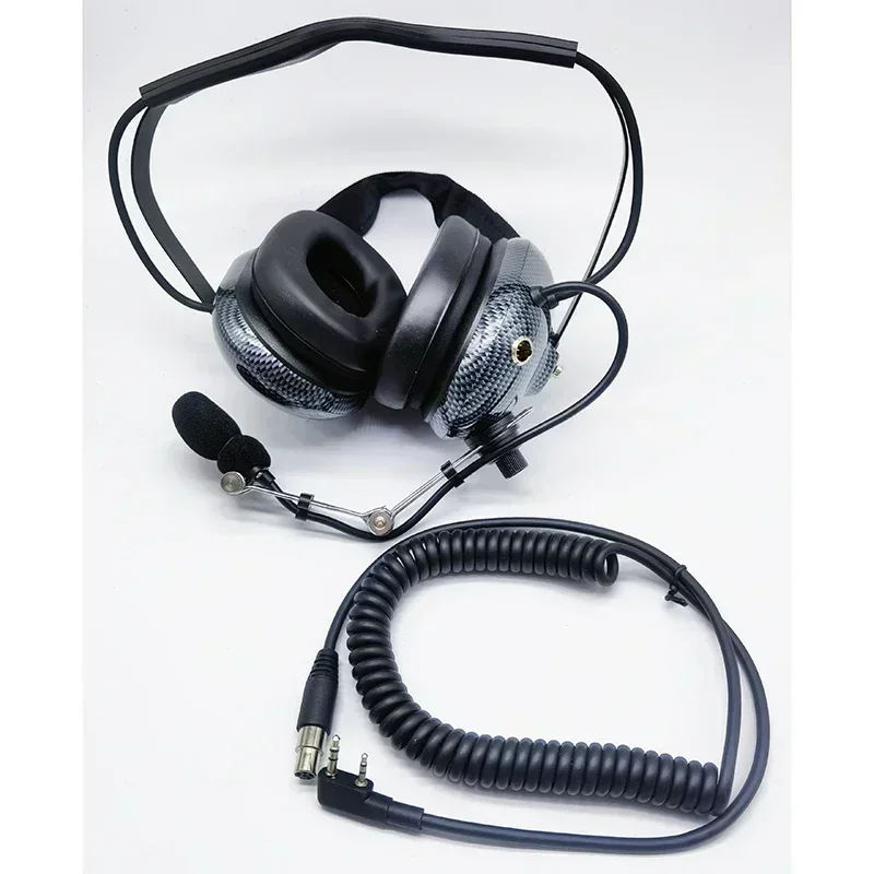 Carbon Fiber Aviation Helicopter Headphone Active Noise Cancelling Behind Head Headset for Baofeng Kenwood Radio