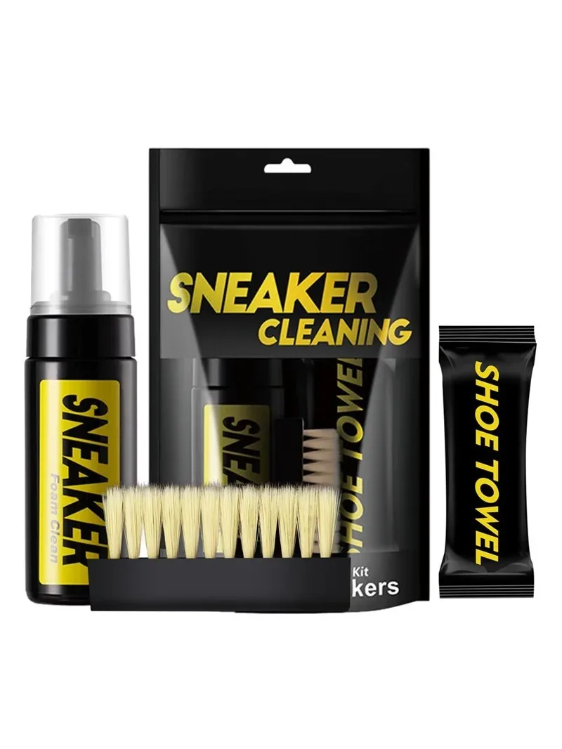 1 ensemble de chaussures nettoyant mousse nettoyage à sec combinaison 150ML mousse sans eau baskets nettoyant chaussure brosse chaussure tissu travail sur chaussure blanche, botte