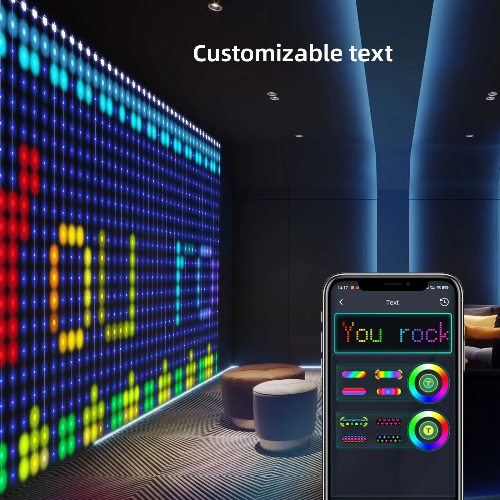 Cortina de luz inteligente con Control por Bluetooth, tira de luces Led RGB con pantalla de texto y imagen, 2 piezas, aplicación DIY
