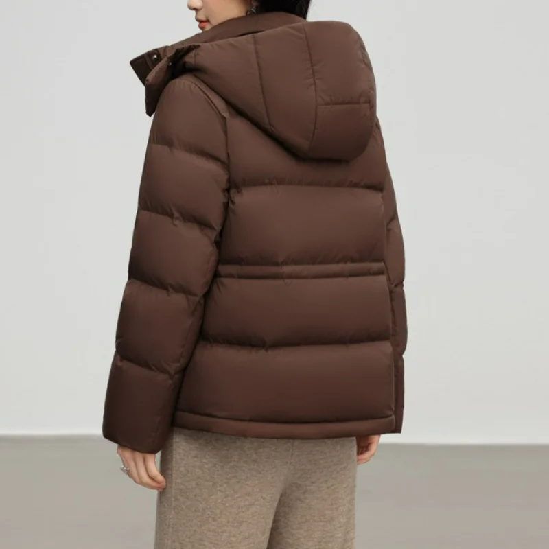 Women Detachable Hooded Down Jackets Winter 2025 New Thickened Warm Cold-proof Bread White Duck Coats Windproof Cuffs Pocket OL