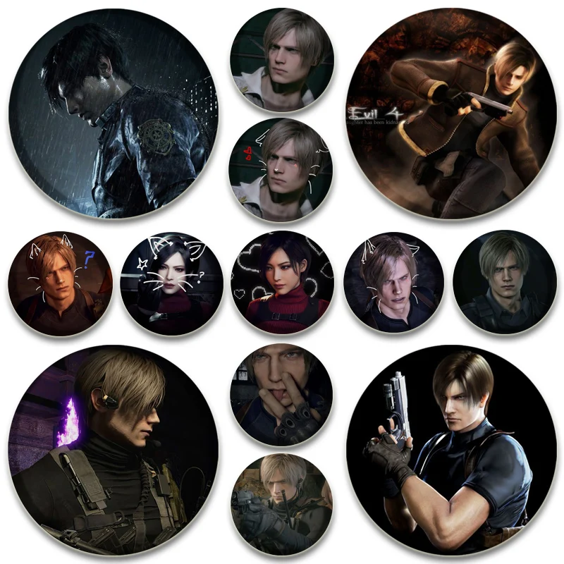 

32/44/58mm Evil Game HD Print Pins Leon Kennedy Round Brooches Handmade Creative Badge for Backpack Jewelry Accessories Gifts