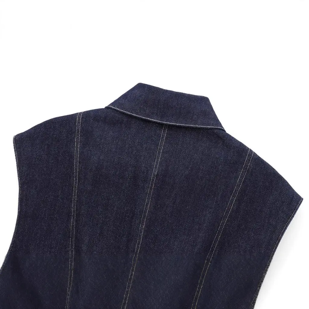 

European And American Style Autumn New Denim Vest Women's Fashion Lapel Line Decoration 8246266