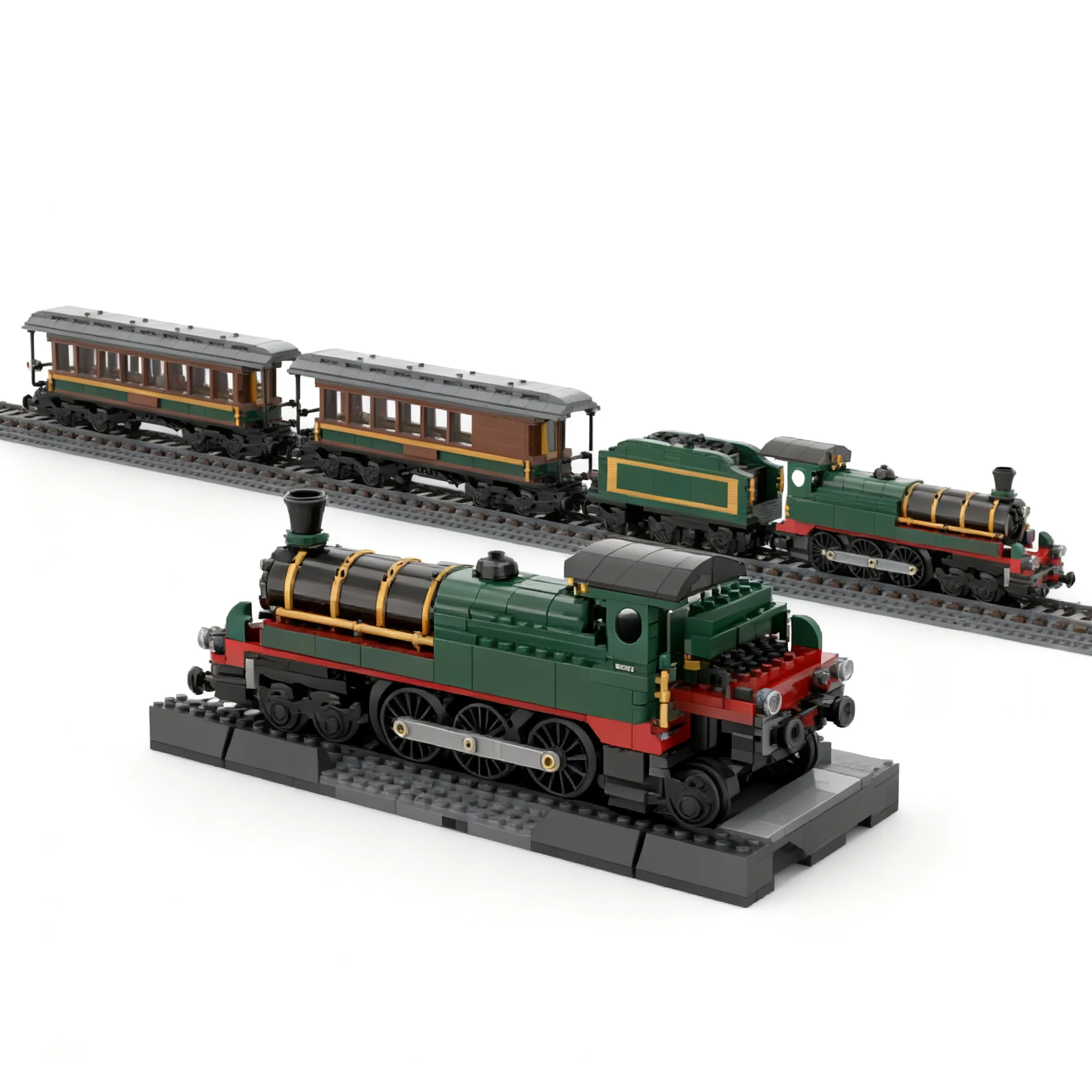 352pcs MOC City Trains Vintage Steam Train Passenger Coach MOD – Scale Extension Vintage Train Model Building Blocks DIY 3D