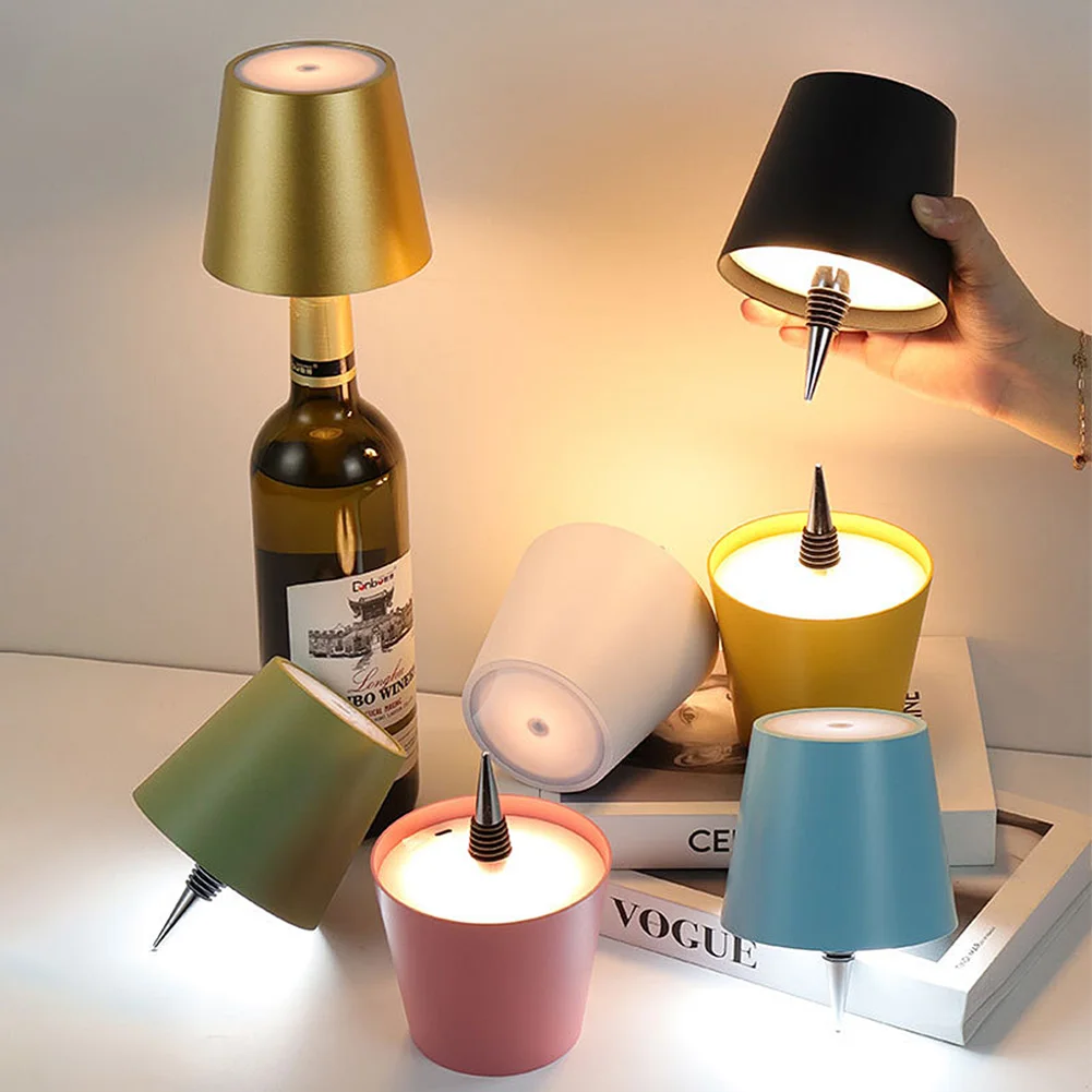 Wireless LED Wine Bottle Lamp Rechargeable Vases Led Light Touch Control Dimming Table Lamp Dining Mushroom Lamp Holder Decor