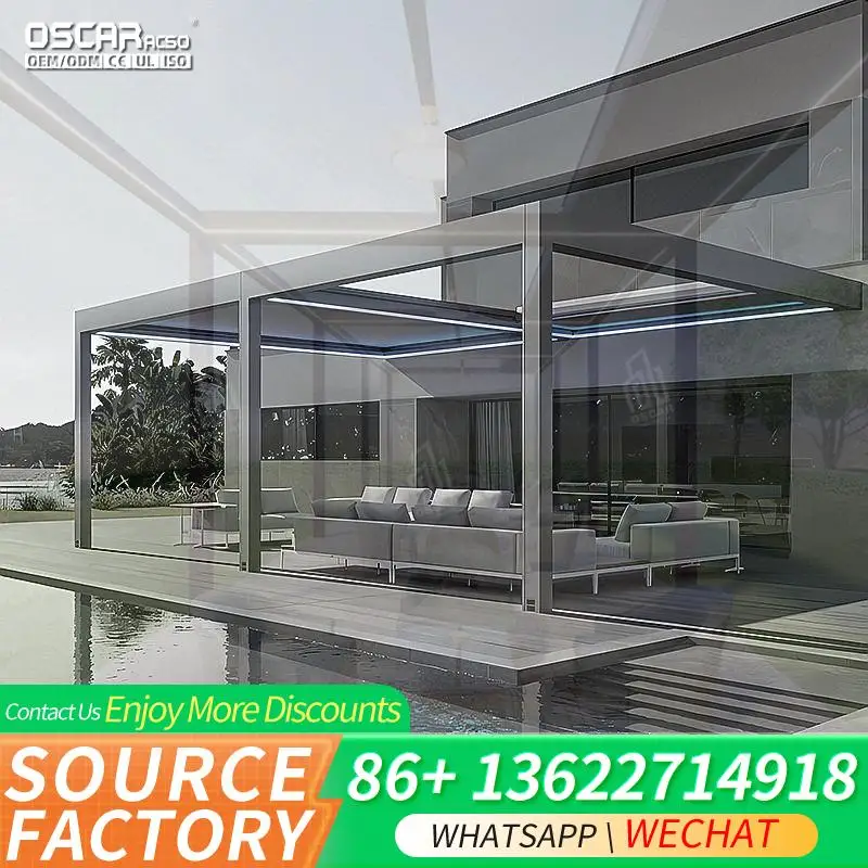 Modern Aluminum Waterproof Terrace Roof Louvered Gazebo With Curtains for Outdoor Garden Patio pergolas