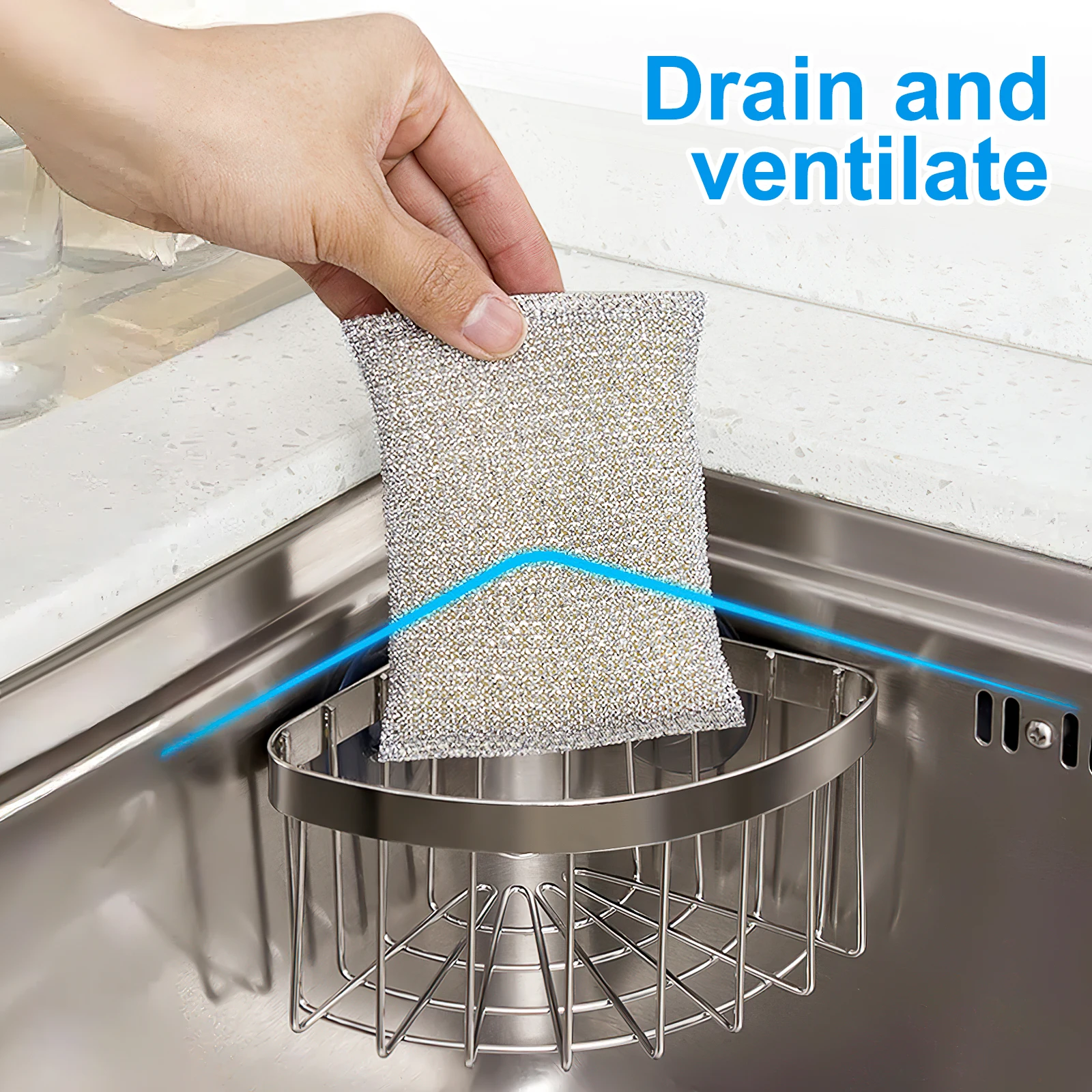 

under Corner Kitchen Sink Organizer Rack Sponge Holder Suction Cups Stainless Steel Sponges