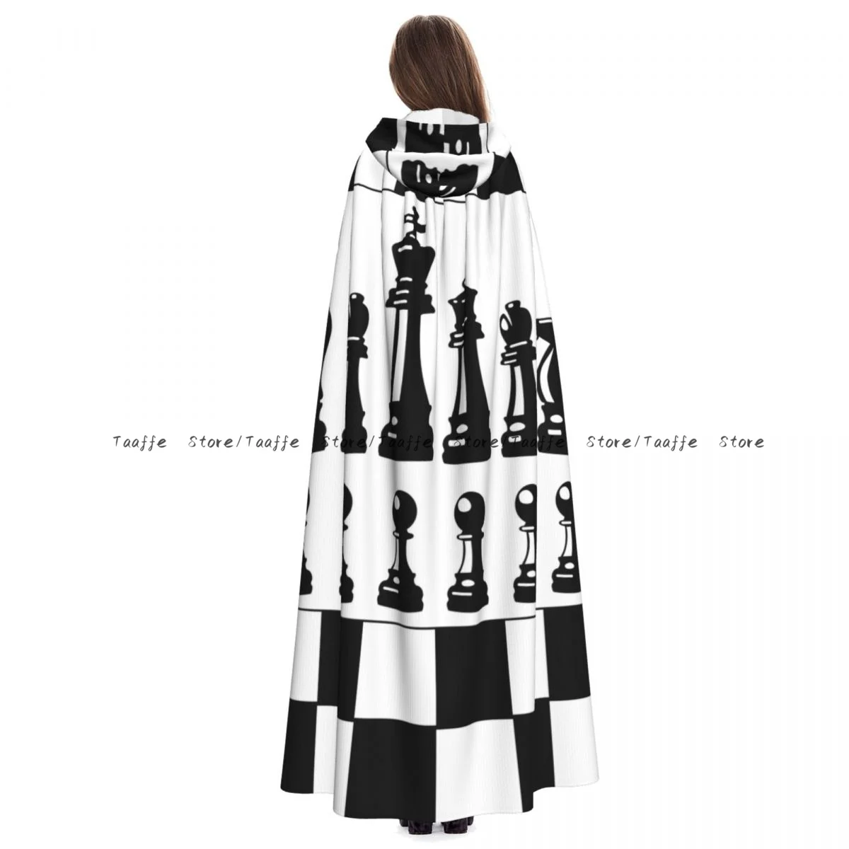 Adult Black And White Chess Pieces Cloak Cape Hooded Medieval Costume Witch Wicca Vampire Halloween Costume Dress Coat