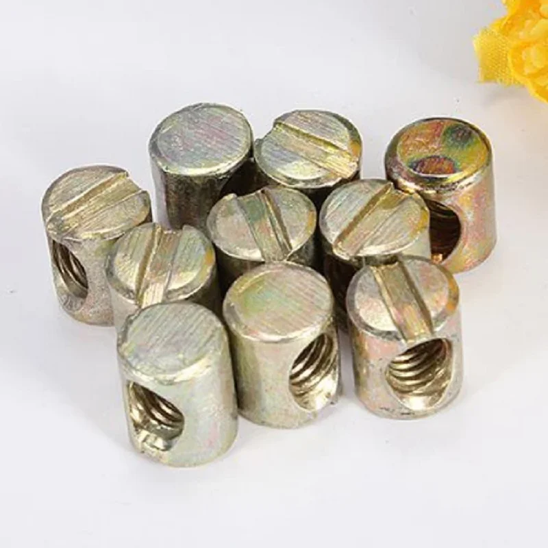 CLOS 10pcs M6 Barrel Bolts Cross Dowel Slotted Furniture Nut for Beds Crib Chairs