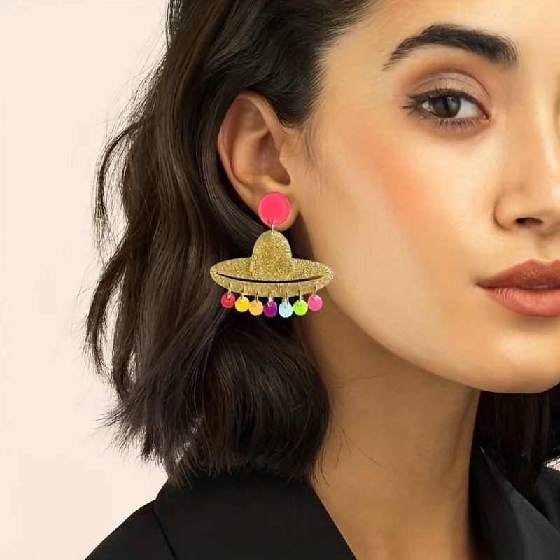 New Mexico 55 Festival Earrings Carnival Colorful Raindrop Hat Acrylic Earrings Carnival Decoration Gift
