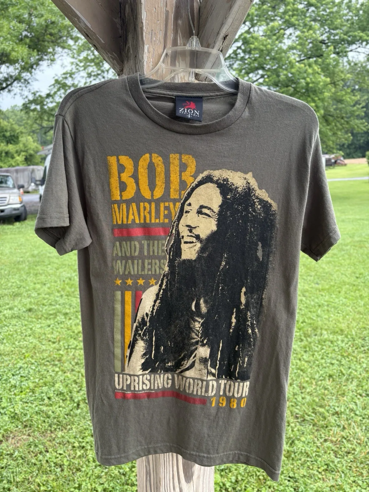 Bob Marley Jamaica Uprising World Tour 1980 Camiseta verde Talla XL Etiqueta Zion