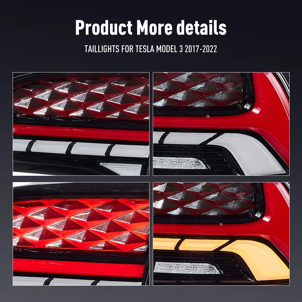 Pair Of LED Tail Lights For Tesla Model 3 2017-2022 DRL Reverse Brake Turning Signal Plug And Play Car Rear Tail Light Assembly