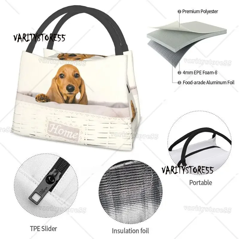 Cute Dachshund Dog Insulated Lunch Bags for Women Sausage Wiener Badger Dogs Portable Thermal Cooler Bento Box Work Travel