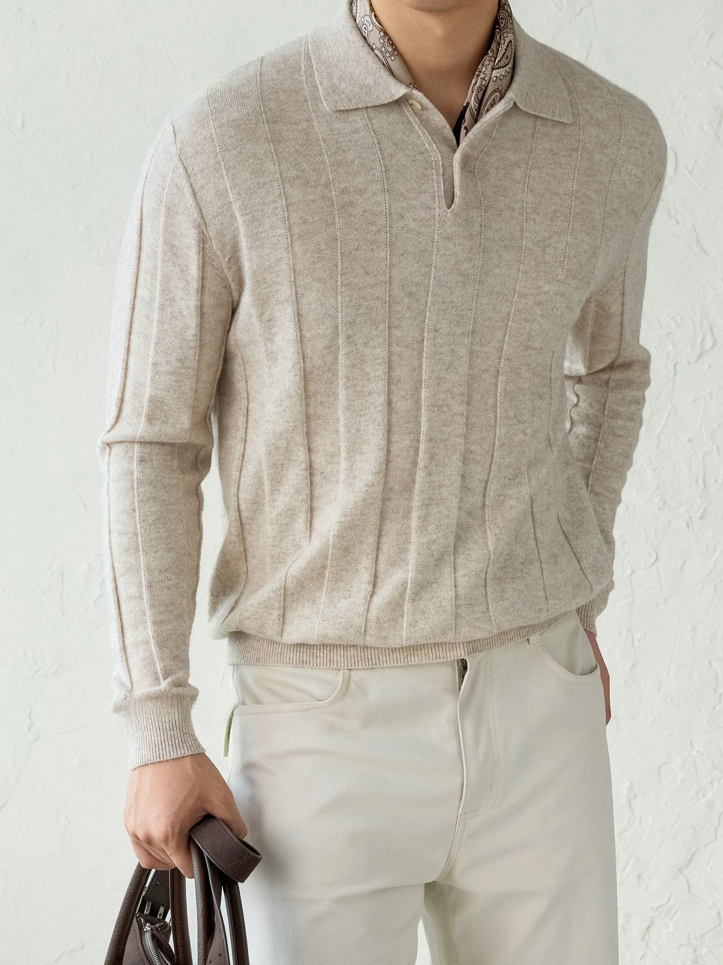 Men's Knitted  Shirt Textured Stripe Long Sleeve Casual Commute Style Autumn New Arrival Half Buttoned Knitwear