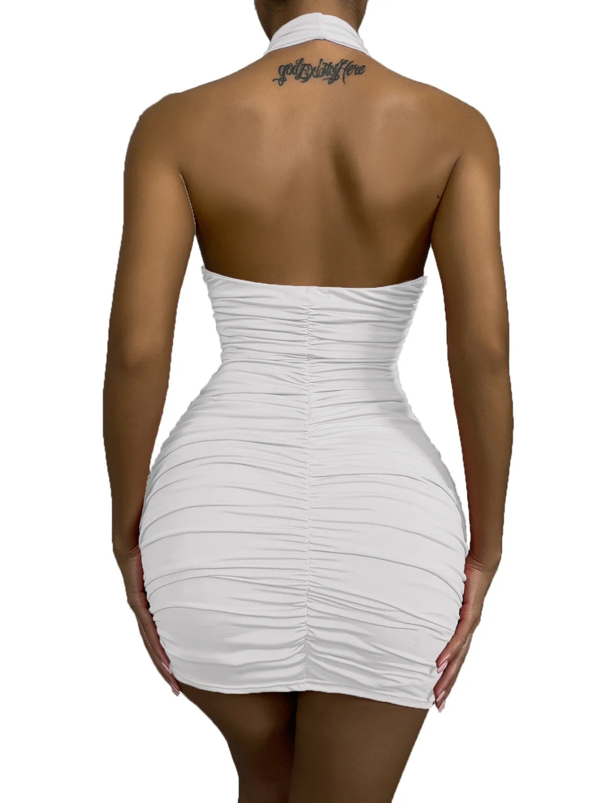 Cross Halter Cutout Bag Hip Mini Bodycon Dress Sexy Backless Pleated Women's Summer White Party Dress Fashion Prom Skirt Dimanaf