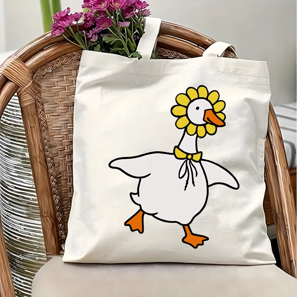 1pc Sunflower Duck Themed Tote Bag, Reusable Shopping Bag, S