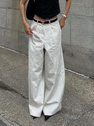 Tossy Women's Casual Black White stripe Wide Leg Pants 2024 New Fashion High Waist Zipper Loose Work Business Pants with Pockets