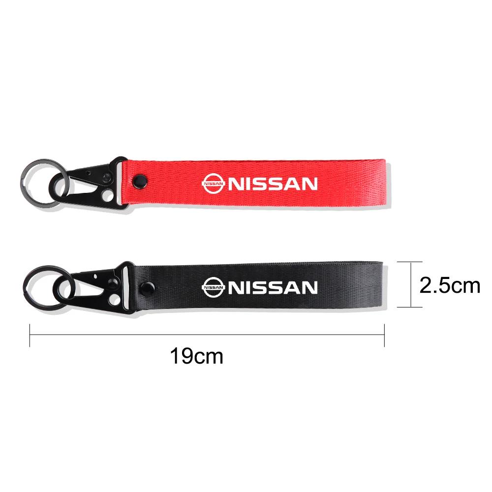 1Pcs 3D Car Styling Metal Nylon Ribbon Webbing Strap Keychain KeyRings For Nissan Qashqai J11 J10 X-trail T32 Juke Altima Nismo