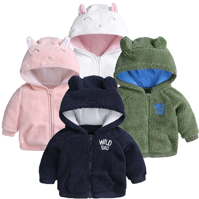 kids Baby Clothes Infant Toddler Hoodies Winter Sherpa Jacket for Boys Girls Cartoon Bear Zipper Coats Children Tops Sweatshirts