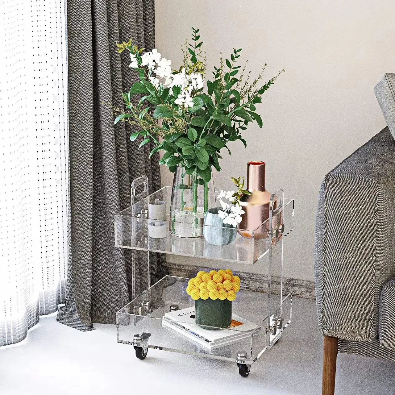 ide table, acrylic home use, trolley combination, corner table living room rack, mobile coffee table bedside table
