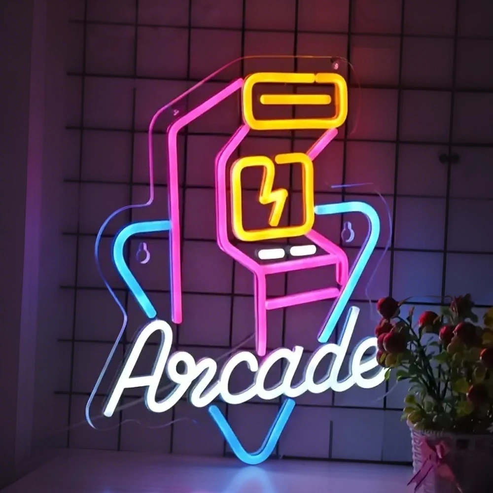 Retro Pixel Neon Sign LED | USB Plug-in Arcade Wall Decor for Game Room & Man Cave | Non-Infringing 8-Bit Gaming Light with Clas