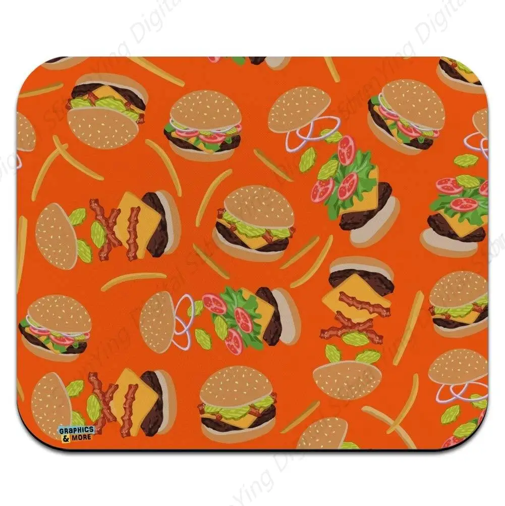 Mouse Pad With Hamburger Cheeseburger Pattern Paired With French Fries And Bacon Rubber Durable Computer Office Mouse Pad