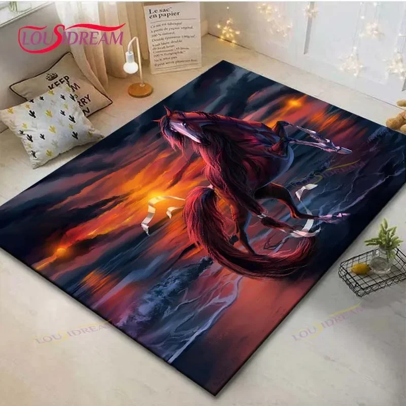 3D Galloping Horses Carpet Room Decor Floor Mats Bedroom Yoga Mat Photography Props Area Rug Birthday Gift  Outdoor  Rug