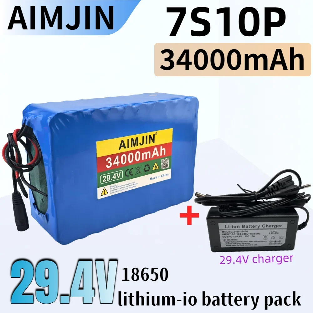 

29.4V 34000mAh 7S10P Li-ion Rechargeable Battery Pack Built in BMS Suitable for Electric Bicycles Battery + 29.4V Charger