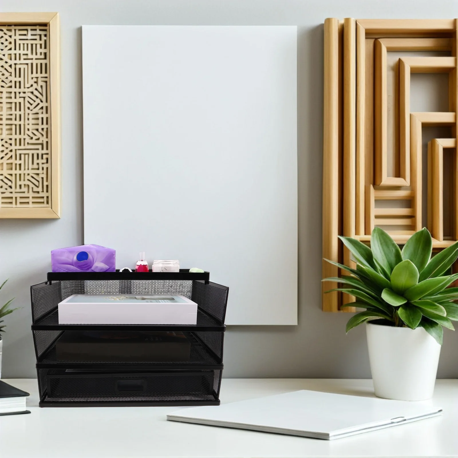 رف تخزين الملفات المعدنية لسطح المكتب مكون من 3 طبقات لدرج مكتب منظم خزانة حامل مستندات لحامل الملفات المعدنية للمدرسة المنزلية #4